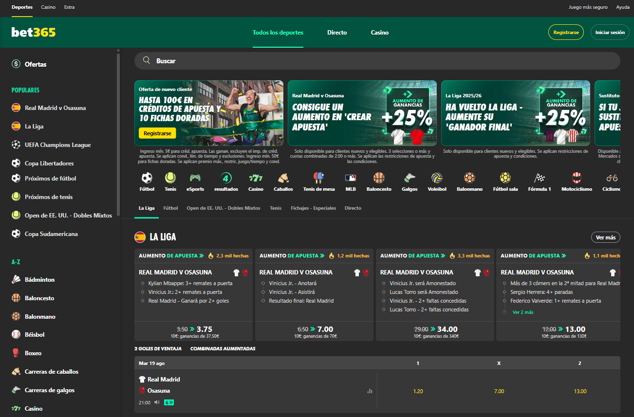 Sitio web de Bet365, de las mejores casas de apuestas