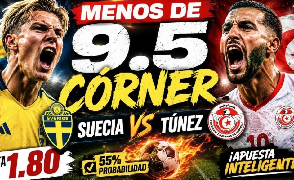 Suecia contra Túnez: Menos de 9.5 córner @1.80