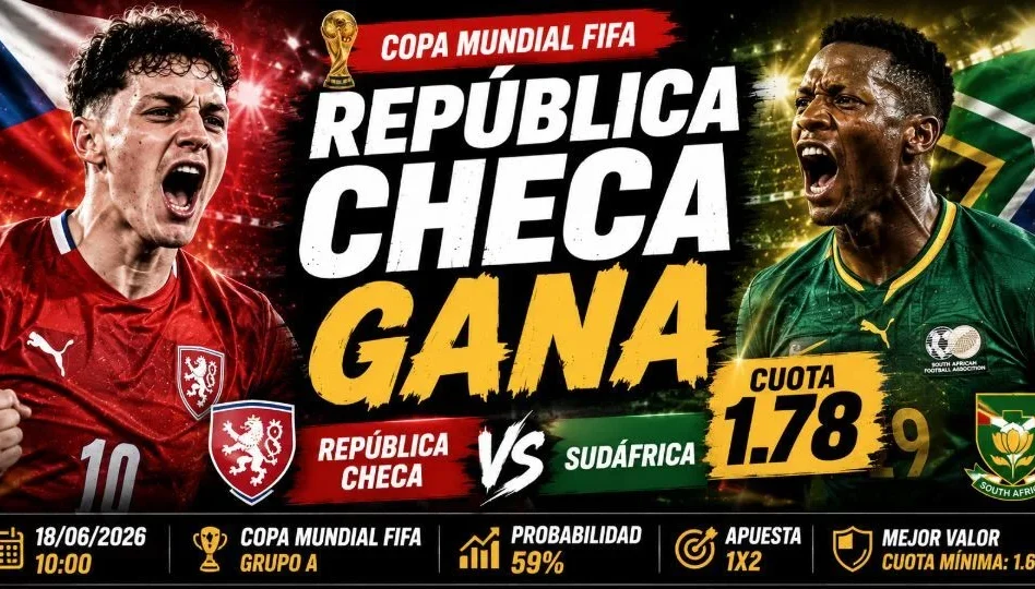 República Checa contra Sudáfrica: Gana República Checa @1.78