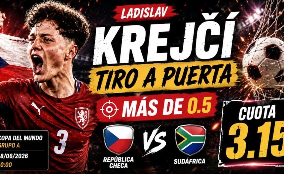 República Checa vs Sudáfrica – Ladislav Krejčí Tiros a puerta Más de 0.5@3.15