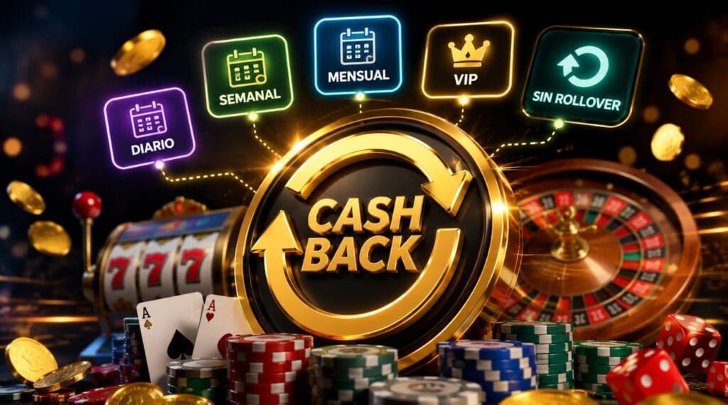 Cashback casino con bonos de reembolso diarios, semanales, mensuales, VIP y sin rollover en casinos online de México