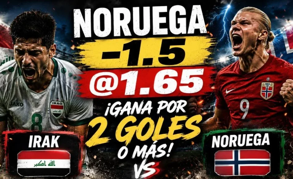 Irak contra Noruega: Hándicap asiático Noruega (-1.5) @1.65