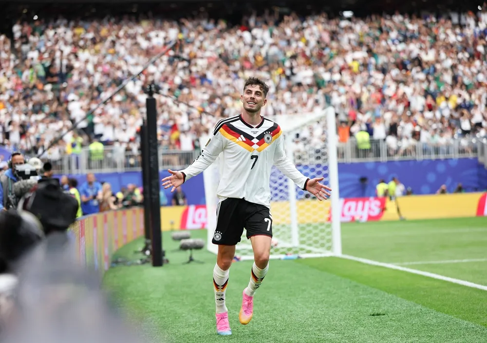 Kai Havertz celebra uno de sus dos goles ante Curazao en la goleada 7-1 de Alemania por el Mundial 2026. Kai Havertz celebra uno de sus dos goles ante Curazao en la goleada 7-1 de Alemania por el Mundial 2026.