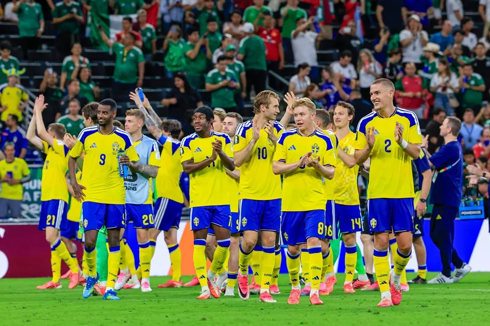 Jugadores de Suecia celebran la goleada 5-1 ante Túnez, en su debut por la Copa Mundial 2026.