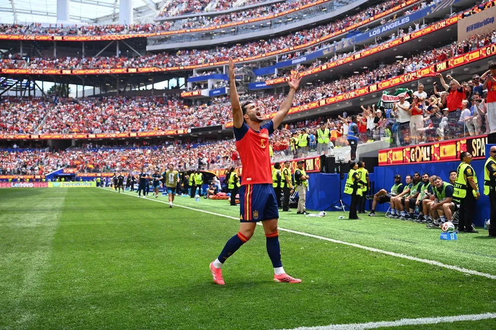 Mikel Merino celebra el gol agónico con el que España eliminó a Bélgica en los cuartos del Mundial 2026. Mikel Merino celebra el gol agónico con el que España eliminó a Bélgica en los cuartos del Mundial 2026.